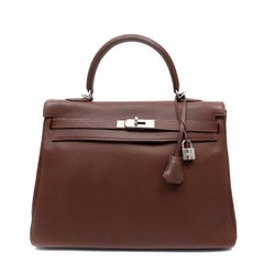 Hermès Chocolate Kelly Brown Handbag Retourne w PH