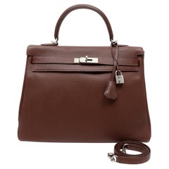 Hermès Chocolate Kelly Brown Handbag Retourne w PH