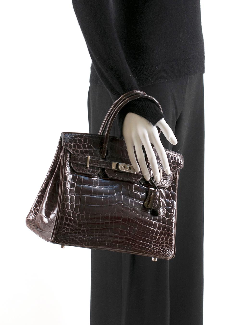 Schokoladen glänzendes Porosus Krokodil Leder 30cm Birkin Damen im Angebot
