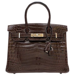 Hermes Chocolate Shiny Porosus Crocodile Leather 30cm Birkin