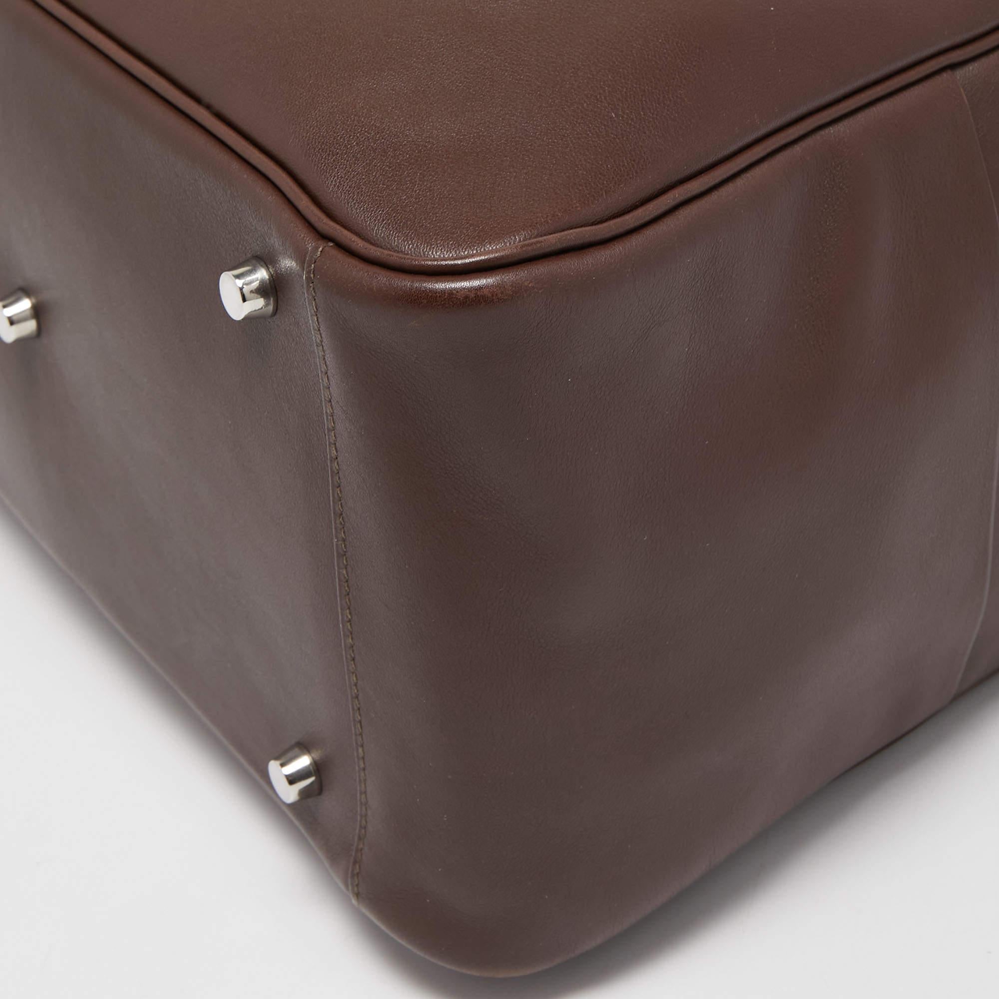 Hermes Chocolate Swift Leather Palladium Finish Lindy 34 Bag For Sale 7