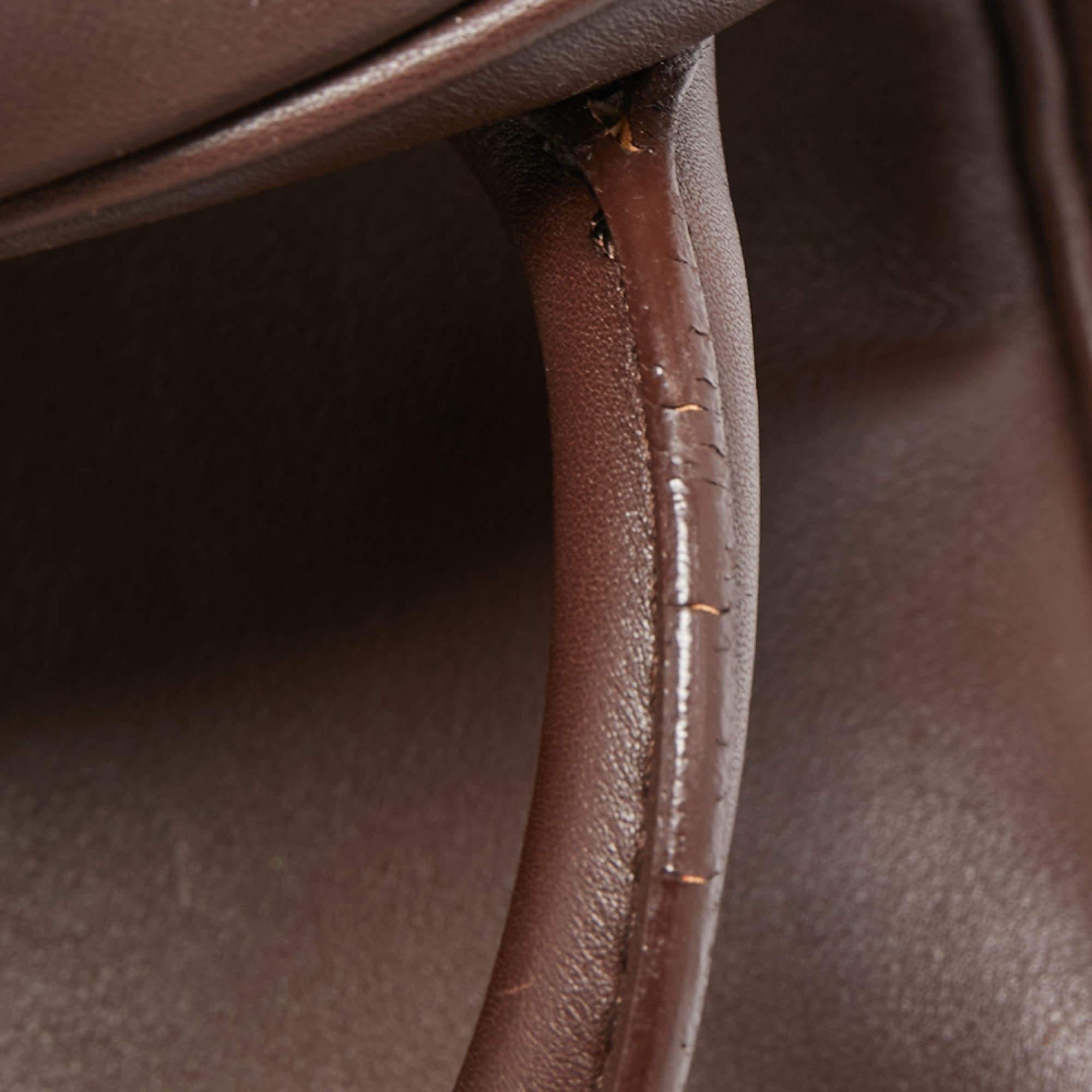 Hermes Chocolate Swift Leather Palladium Finish Lindy 34 Bag For Sale 4