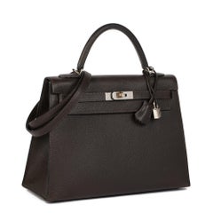 HERMÈS Chocolate Vache Liegee Leather Kelly 32cm