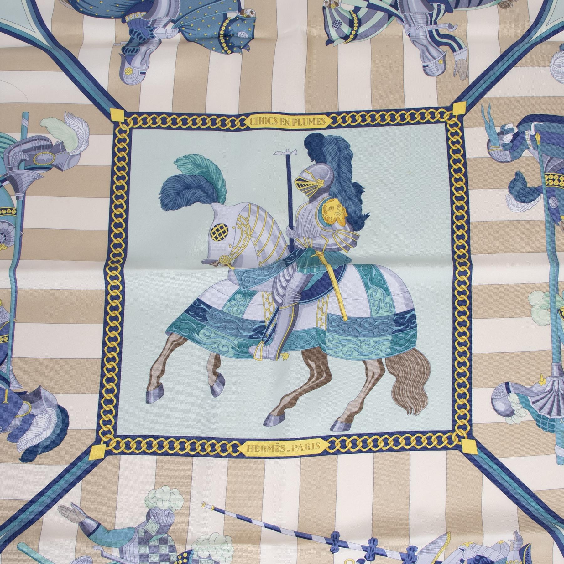 Good preloved condition

Hermes Chocs En Plumes Carré Silk Scarf

This stunning silk Hermes scarf features the Chocs en Plumes pattern. The scarf is crafted in beautiful blue and beige colors and is perfect to add and elegant touch to your outfit.