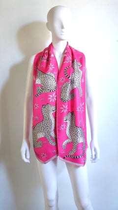 HERMÈS - Christiane Vauzelles Silk Scarf "Les Léopards" 30x175 cm