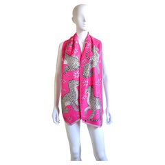 HERMÈS - Christiane Vauzelles Silk Scarf "Les Léopards" 30x175 cm
