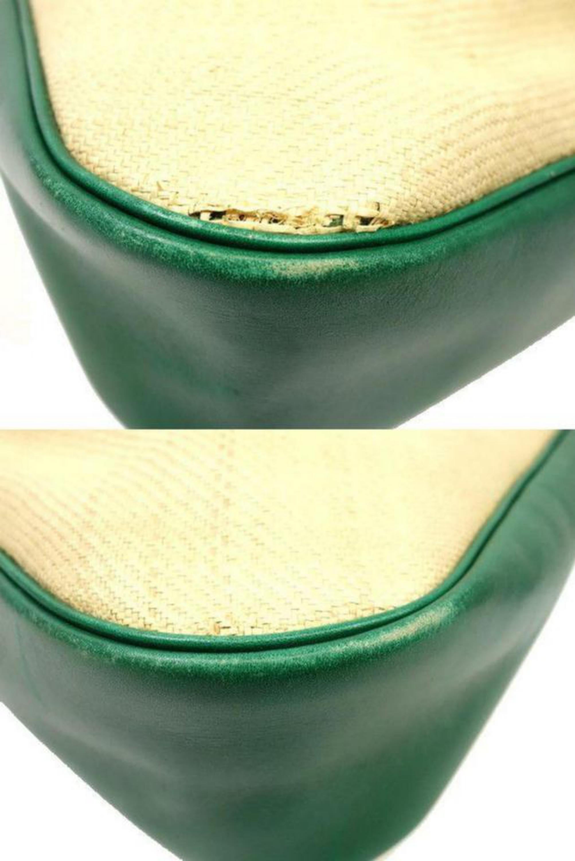 Hermès Christine 226864 Natural X Green Straw Box Calf Shoulder Bag For Sale 2