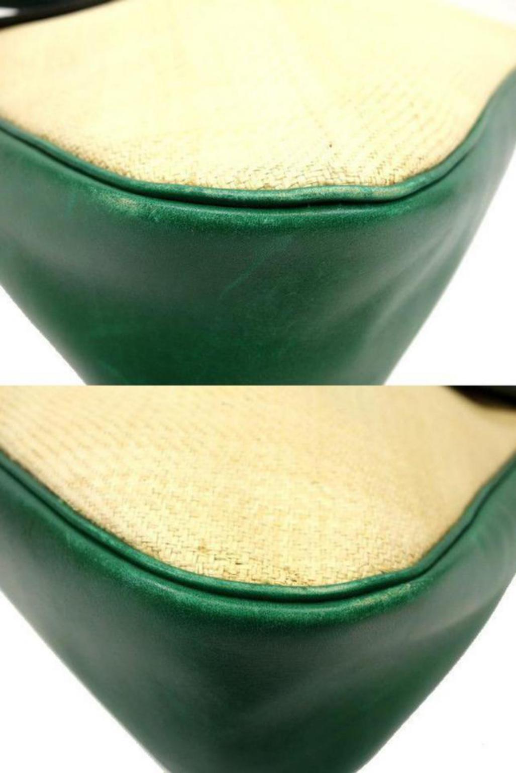 Hermès Christine 226864 Natural X Green Straw Box Calf Shoulder Bag For Sale 3