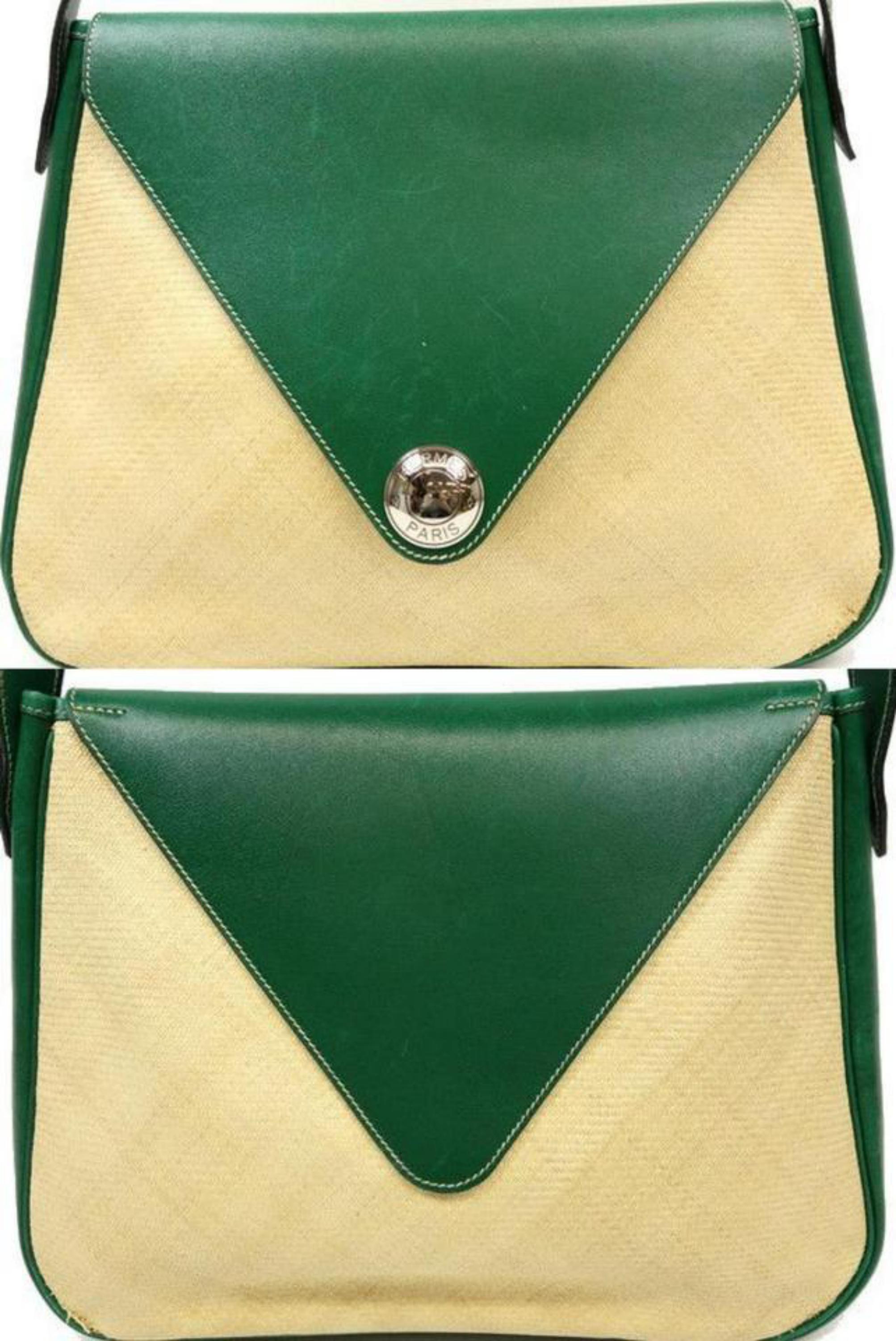 Hermès Christine 226864 Natural X Green Straw Box Calf Shoulder Bag In Fair Condition For Sale In Forest Hills, NY
