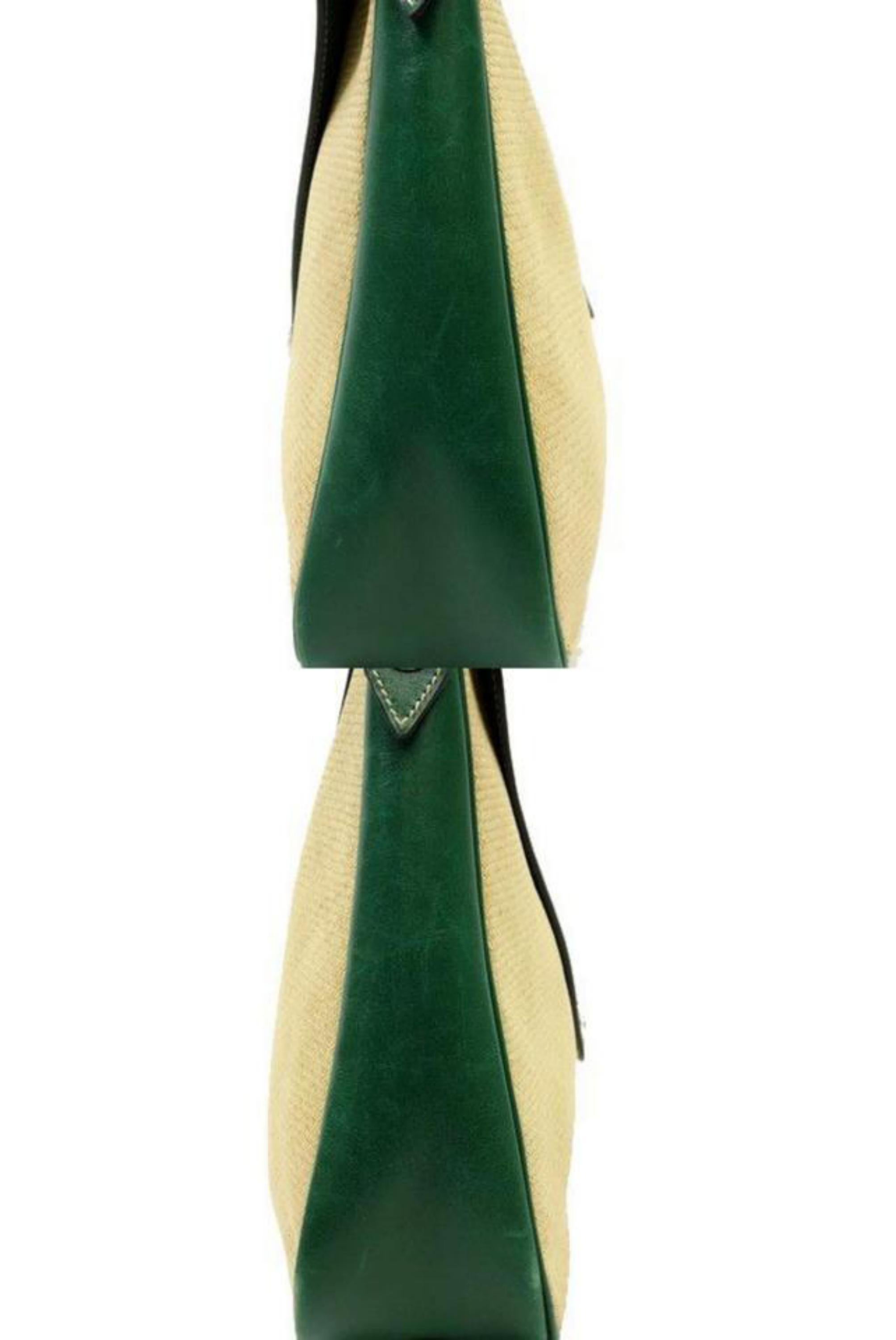 Women's Hermès Christine 226864 Natural X Green Straw Box Calf Shoulder Bag For Sale