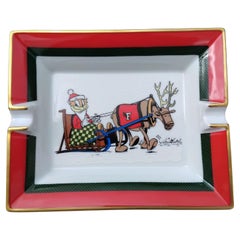 Hermès Christmas Cigar Ashtray Change Tray Dish Porcelain Gold