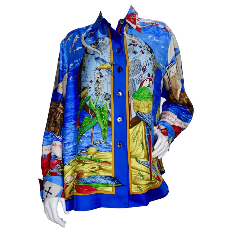 Hermes 'Christophe Colomb Decouvre l'Amerique' Blouse For Sale at