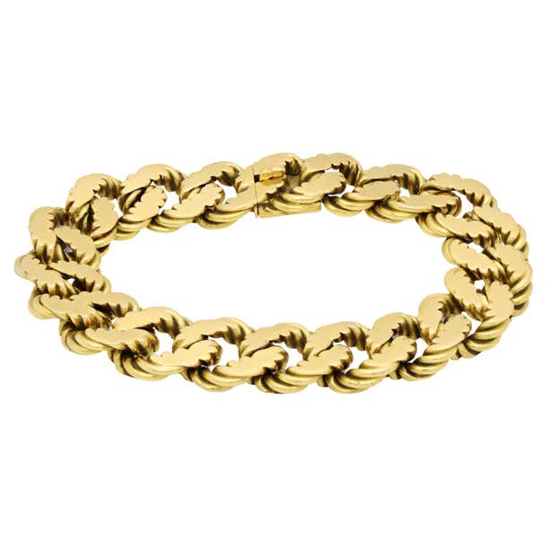 Hermès Chunky 18ct Gold Flattened Curb Link Bracelet Circa 1970s at 1stDibs