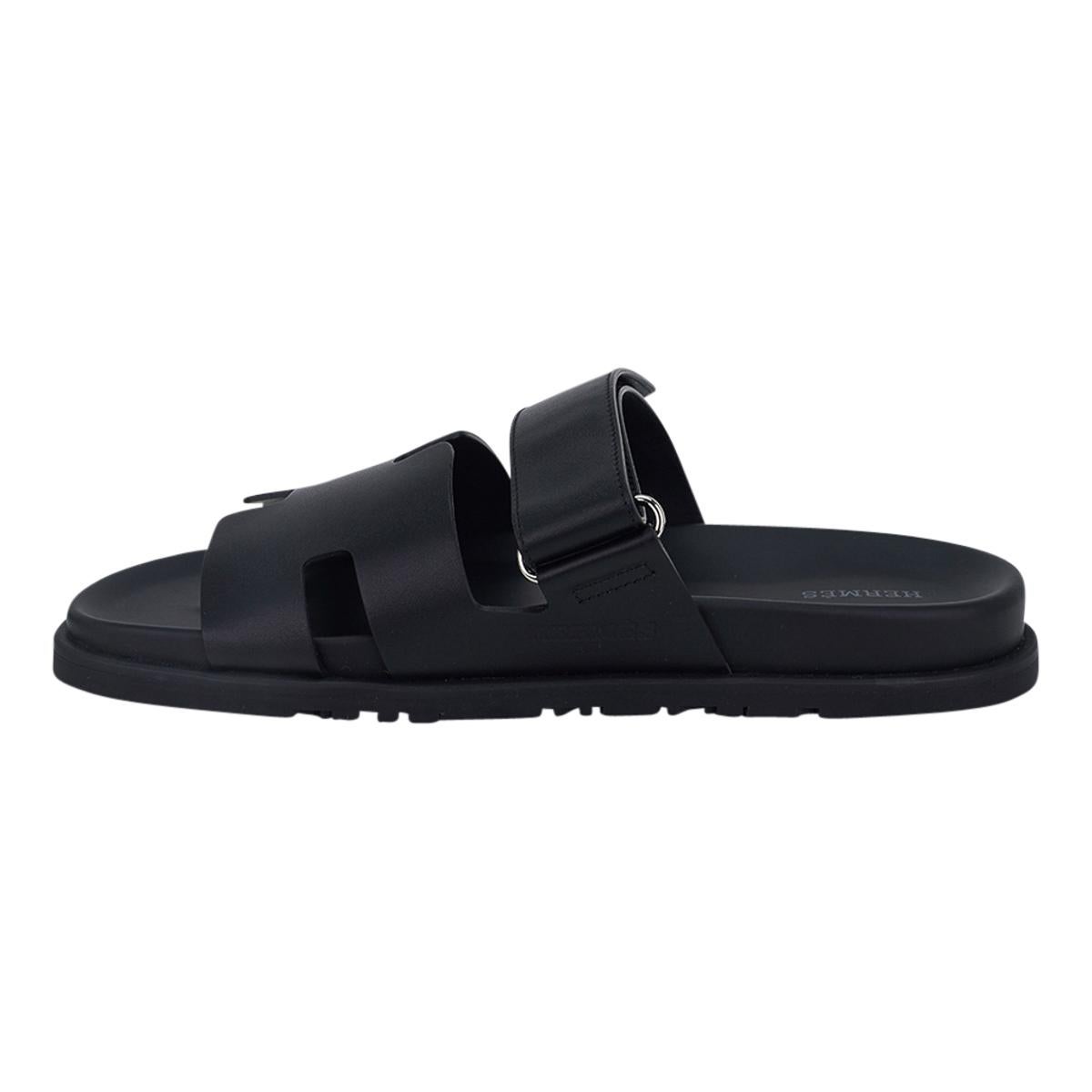 Hermes Chypre Black Calfskin Leather Sandal 42 For Sale 2