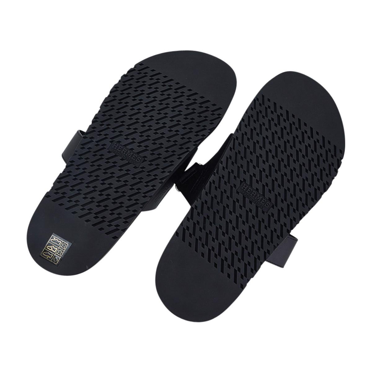 Hermes Chypre Black Calfskin Leather Sandal 42 For Sale 4