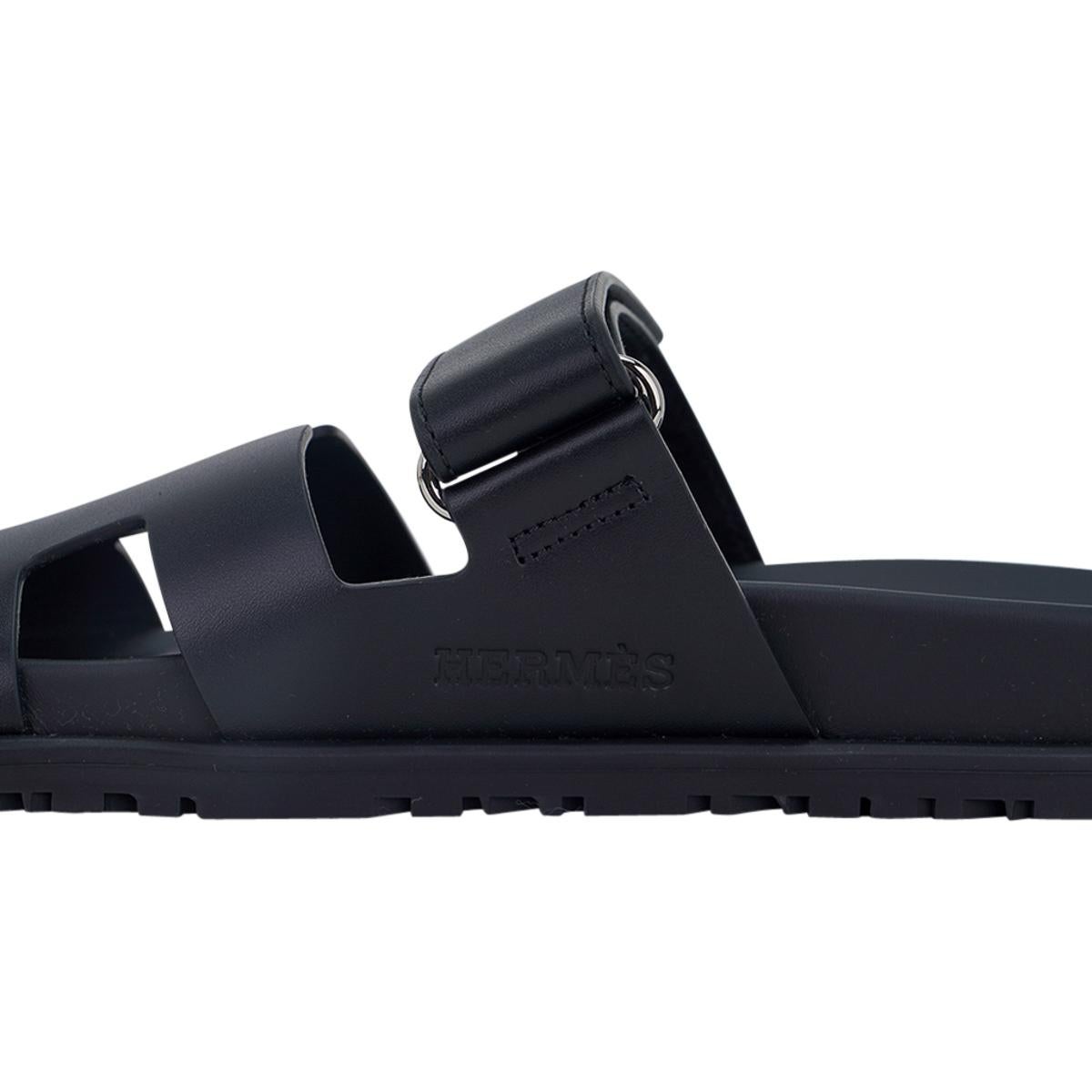 Hermes Chypre Black Calfskin Sandal 37.5 / 7.5 1