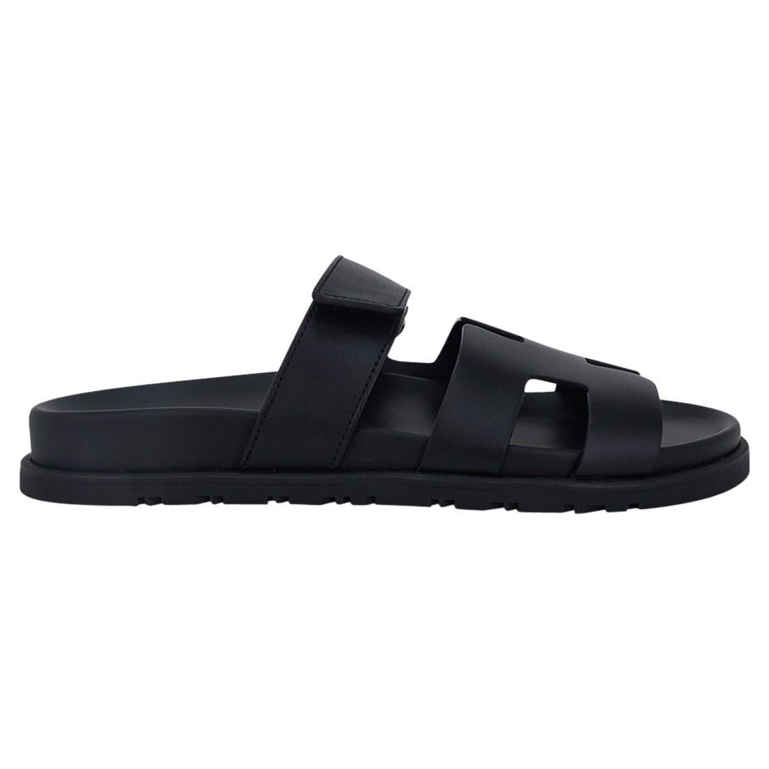 Hermes Chypre Black Calfskin Sandal 39.5 / 9.5 For Sale