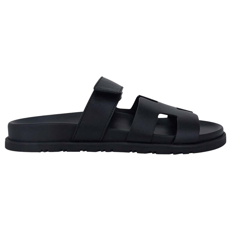 Hermes Black Chypre Sandals - 34 For Sale on 1stDibs