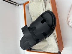 Hermes Chypre black leather sandals