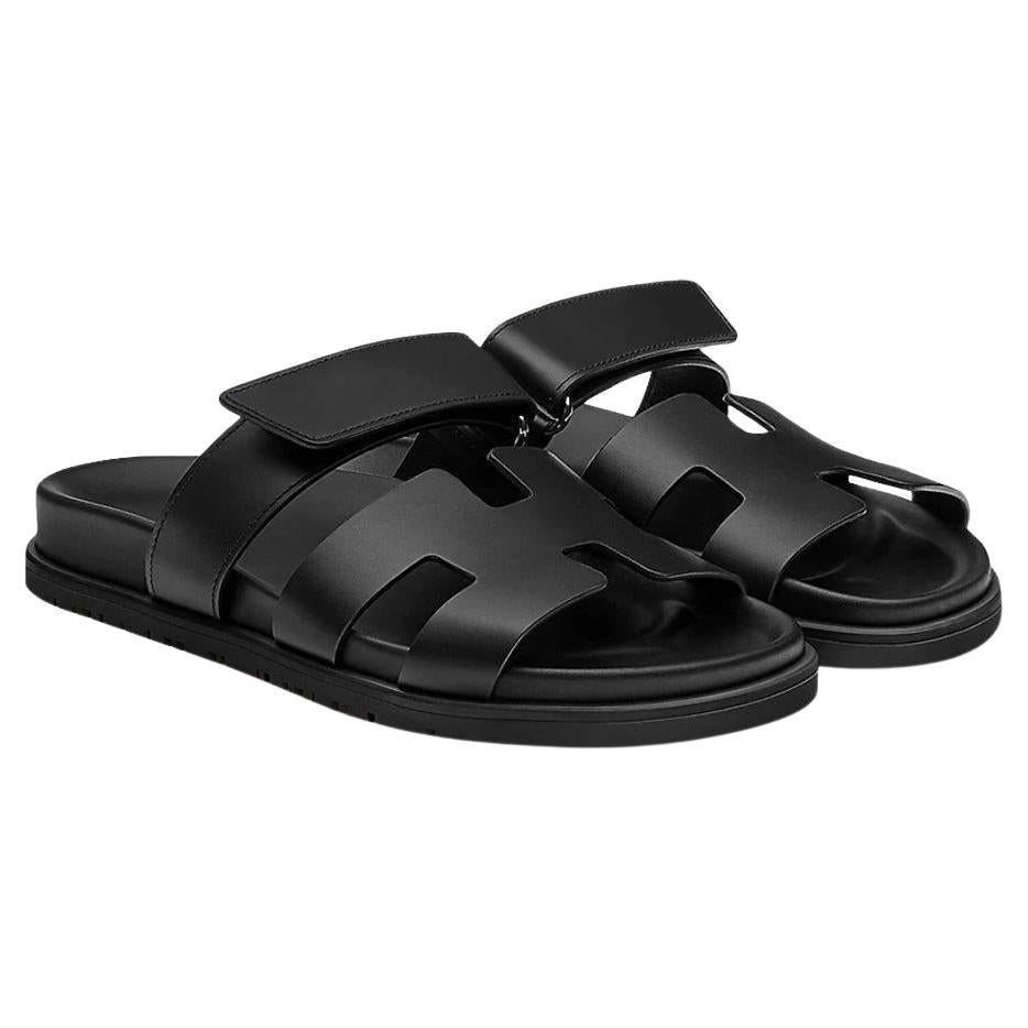 Hermes Chypre black leather sandals For Sale