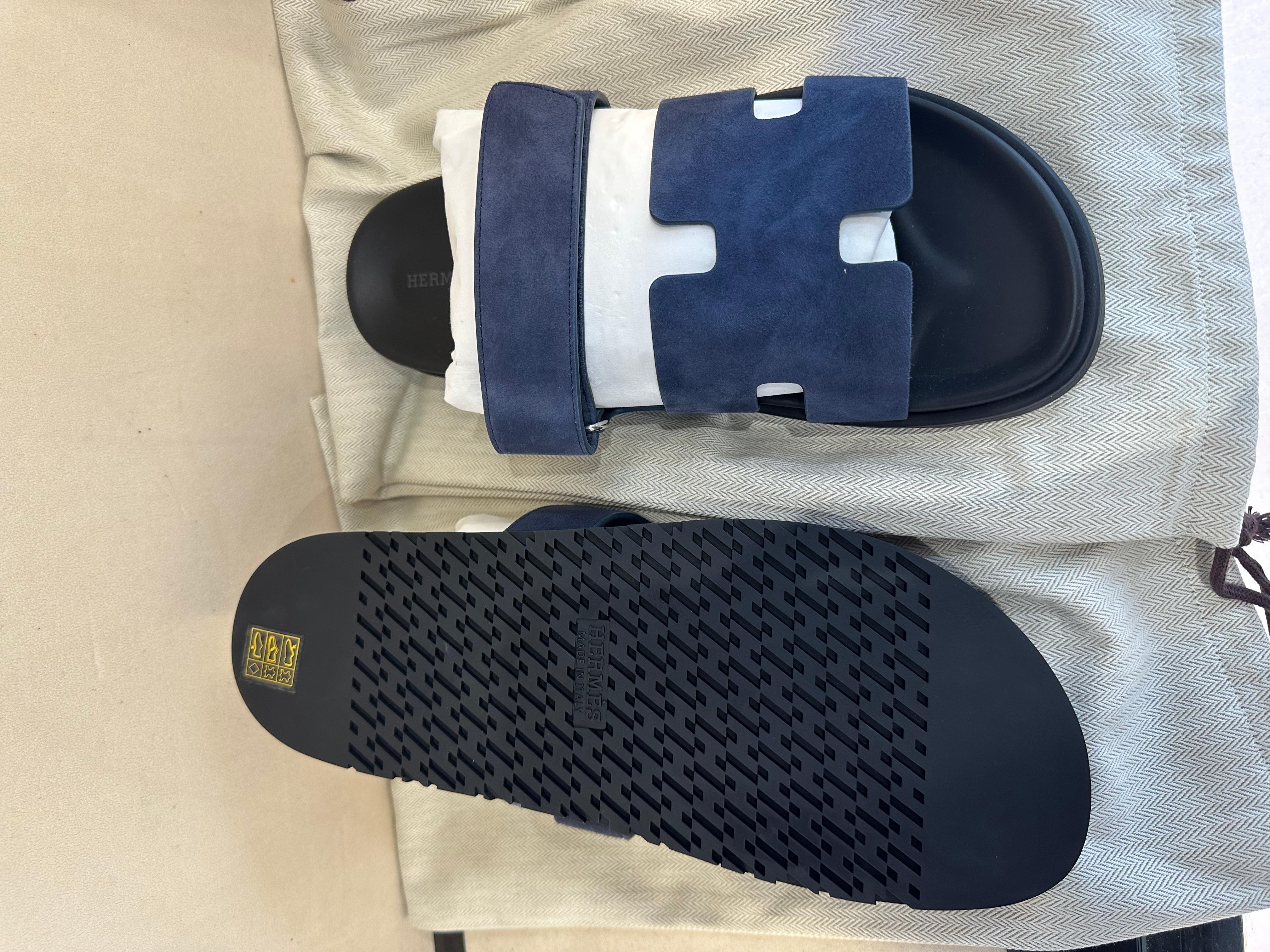 Hermes Chypre Blue Suede Sandals In New Condition In London, England