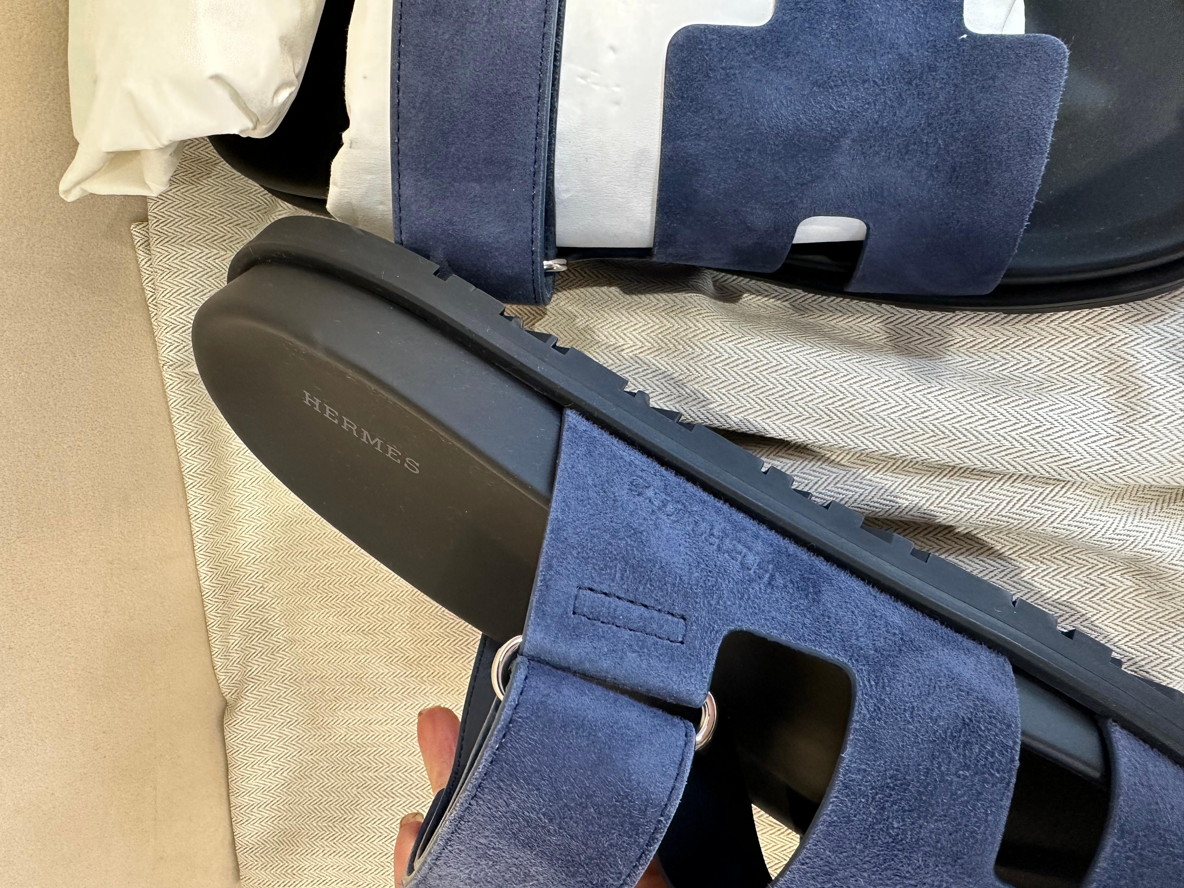 Hermes Chypre Blue Suede Sandals 1
