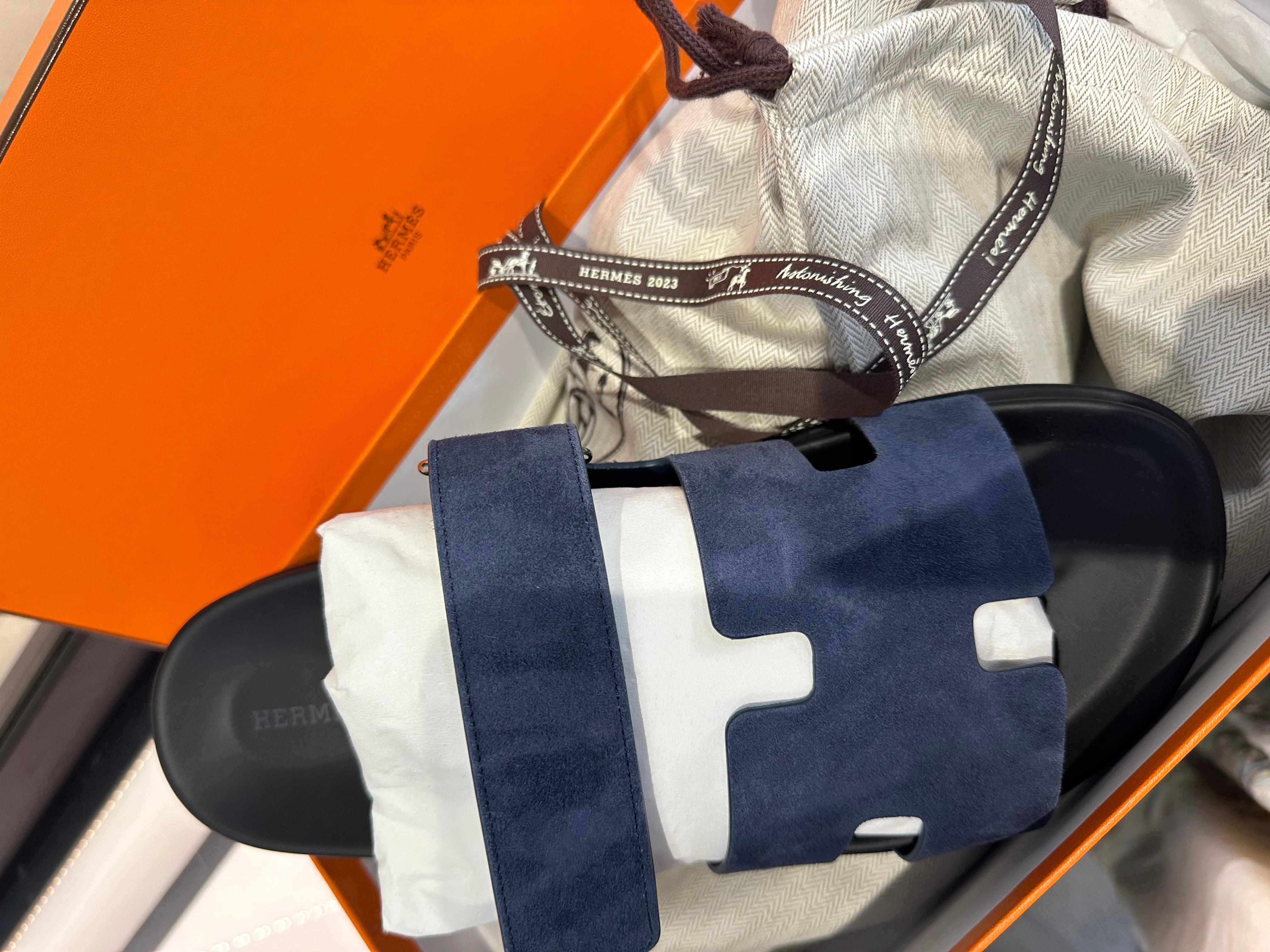 Hermes Chypre Blue Suede Sandals 2