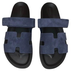 Hermes Chypre Blue Suede Sandals 