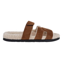 Hermes Chypre Brun Fume Woolskin / Shearling Men's Sandal 41