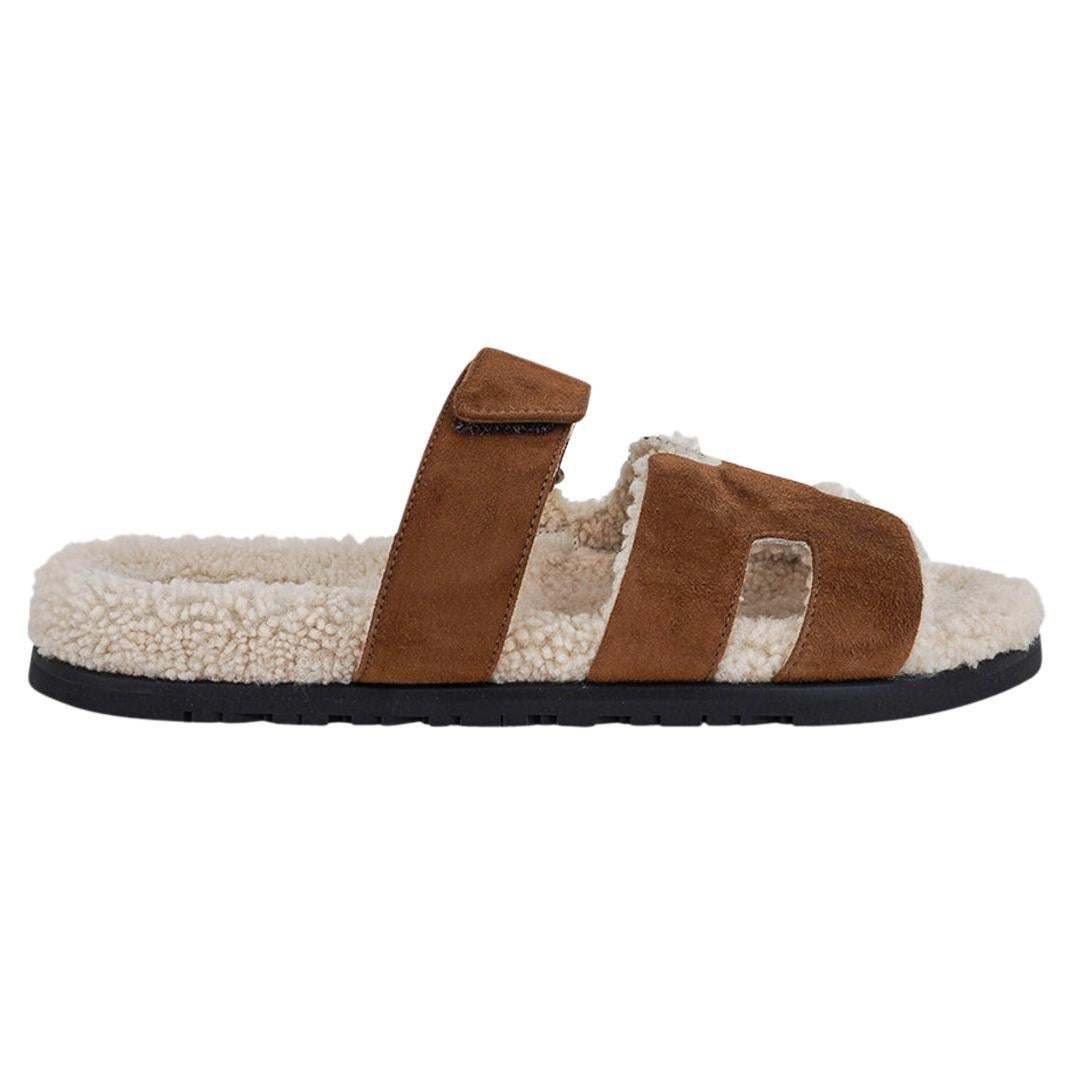 Hermes Men's Shoes Flat Izmir Sandal Shearling Black 42 / 9 For