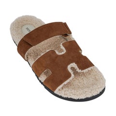 Hermes Chypre Brun Fume Woolskin / Shearling Men's Sandal 44