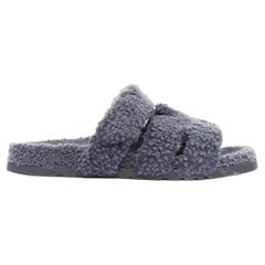 HERMES Chypre grey shearling H adjustable strap techno sandal EU41