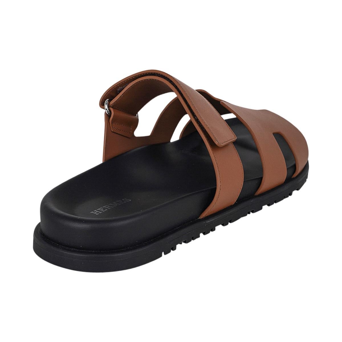 Black Hermes Chypre Naturel Safari Calfskin Sandal 41 For Sale