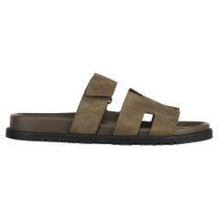 Hermès Chypre Sandal 41 FR Vert Army Suede Palladium Hardware