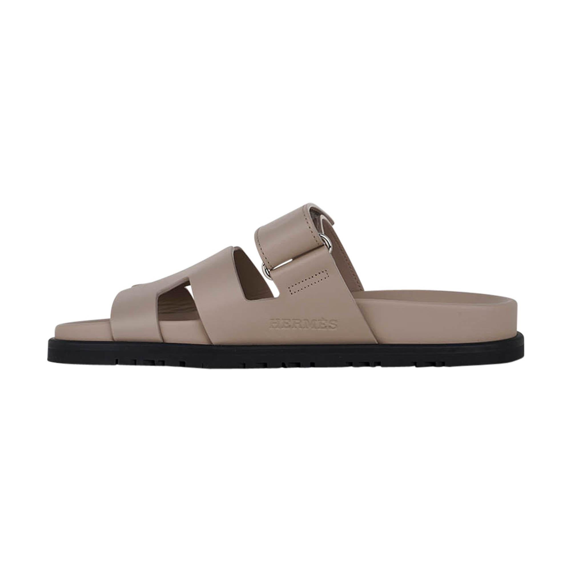 Gray Hermes Chypre Sandal Mastic Calfskin 36  6 For Sale