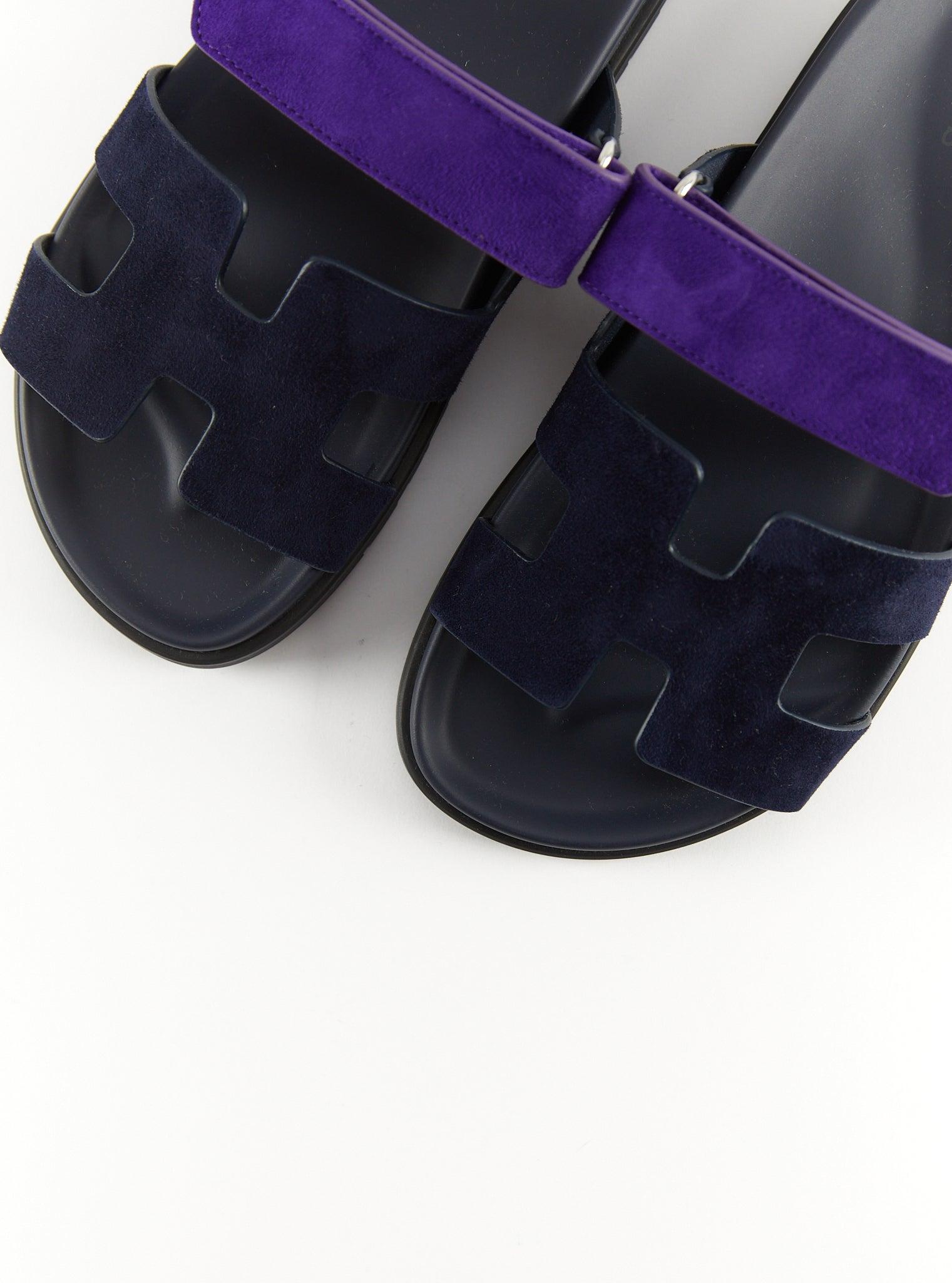 HERMÈS CHYPRE SANDAL Violet Fonce & Majorette - Size 37.5 In Excellent Condition For Sale In London, GB