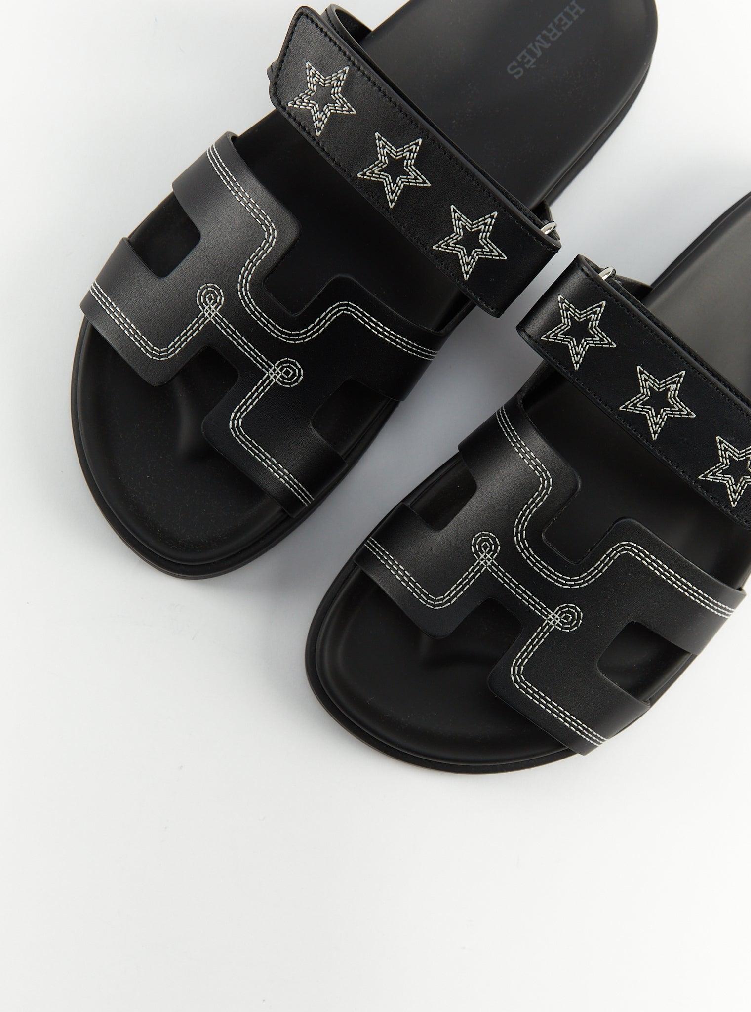 HERMÈS CHYPRE STAR SANDAL Black - Size 37 In Excellent Condition For Sale In London, GB