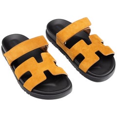 Hermes Chypre Tan Sandals Natural Suede Size 37 NEW