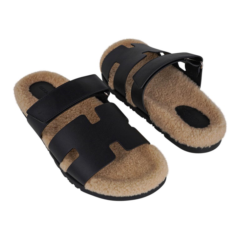 Hermes Chypre Veau Indios Woolskin / Calfskin Men's Sandal 43 New w/ Box For Sale 1