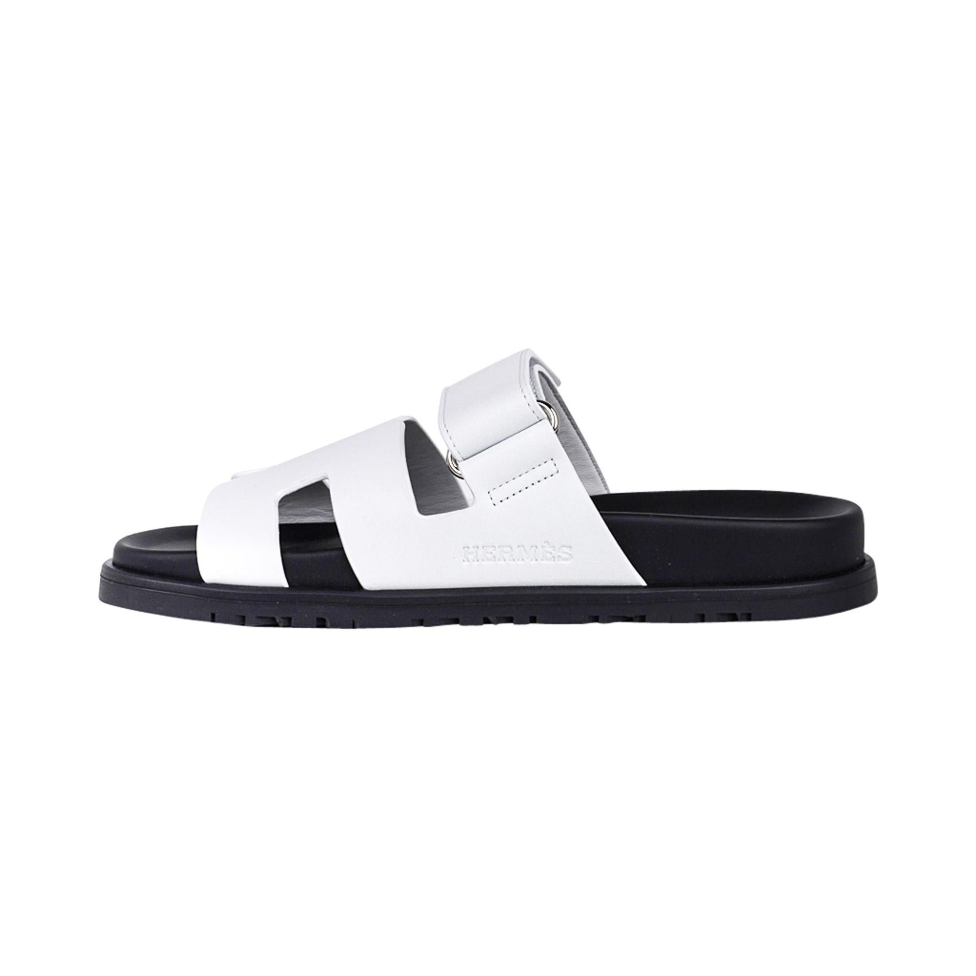 Women's Hermes Chypre White Calfskin Sandal 37.5 / 7.5