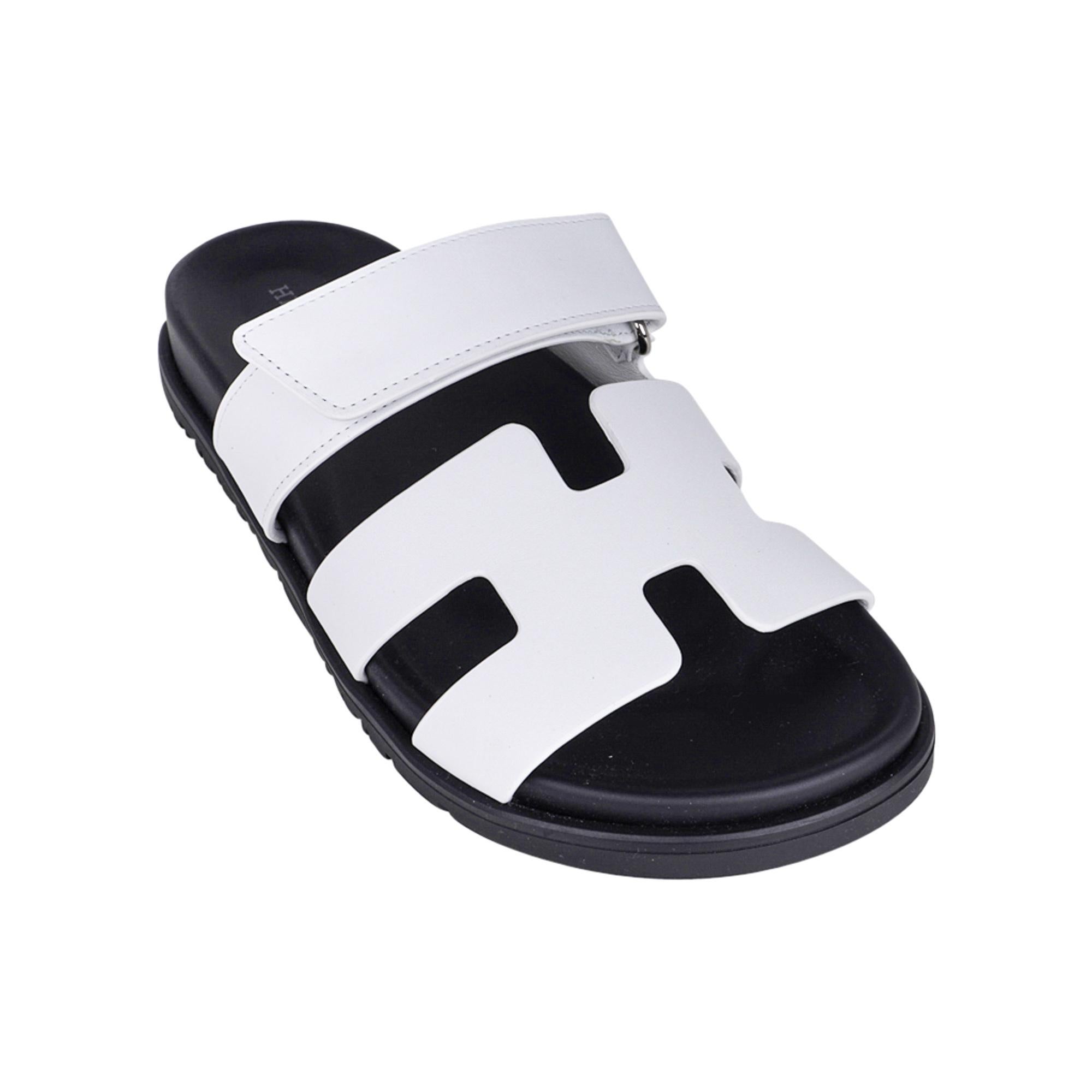 Hermes Chypre White Calfskin Sandal 37.5 / 7.5 1