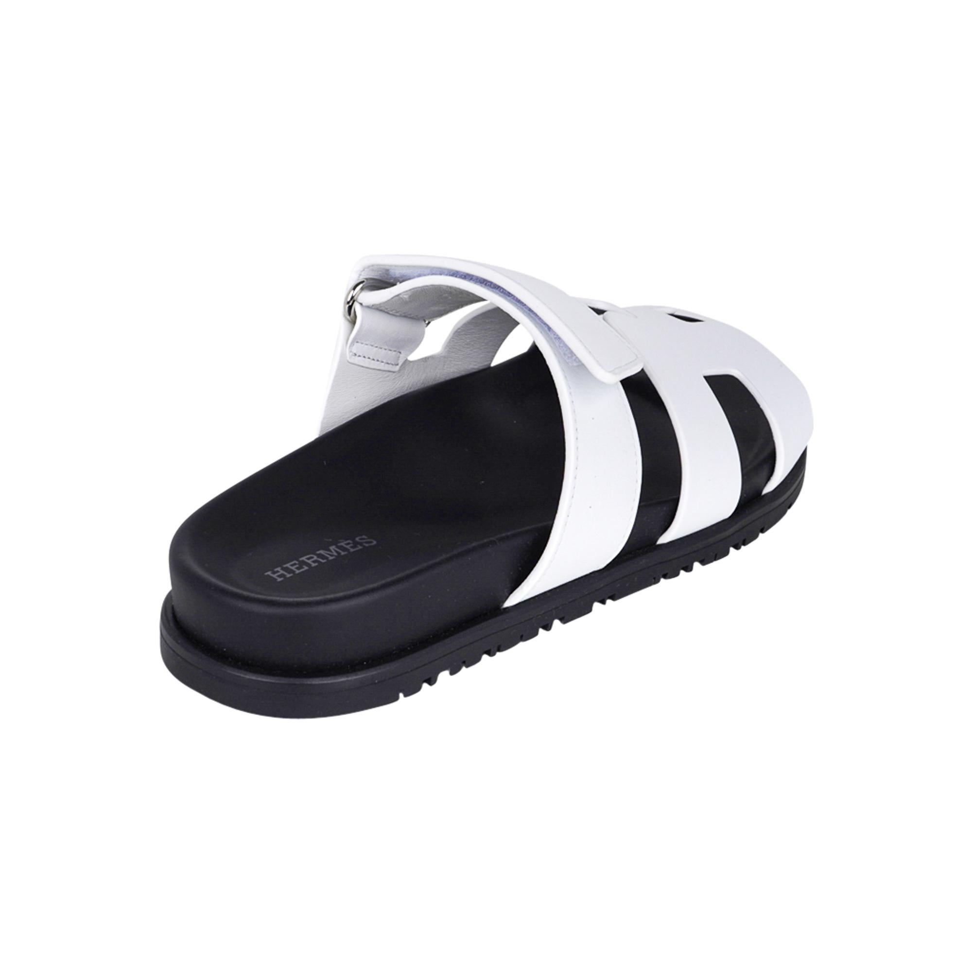 Hermes Chypre White Calfskin Sandal 37.5 / 7.5 4