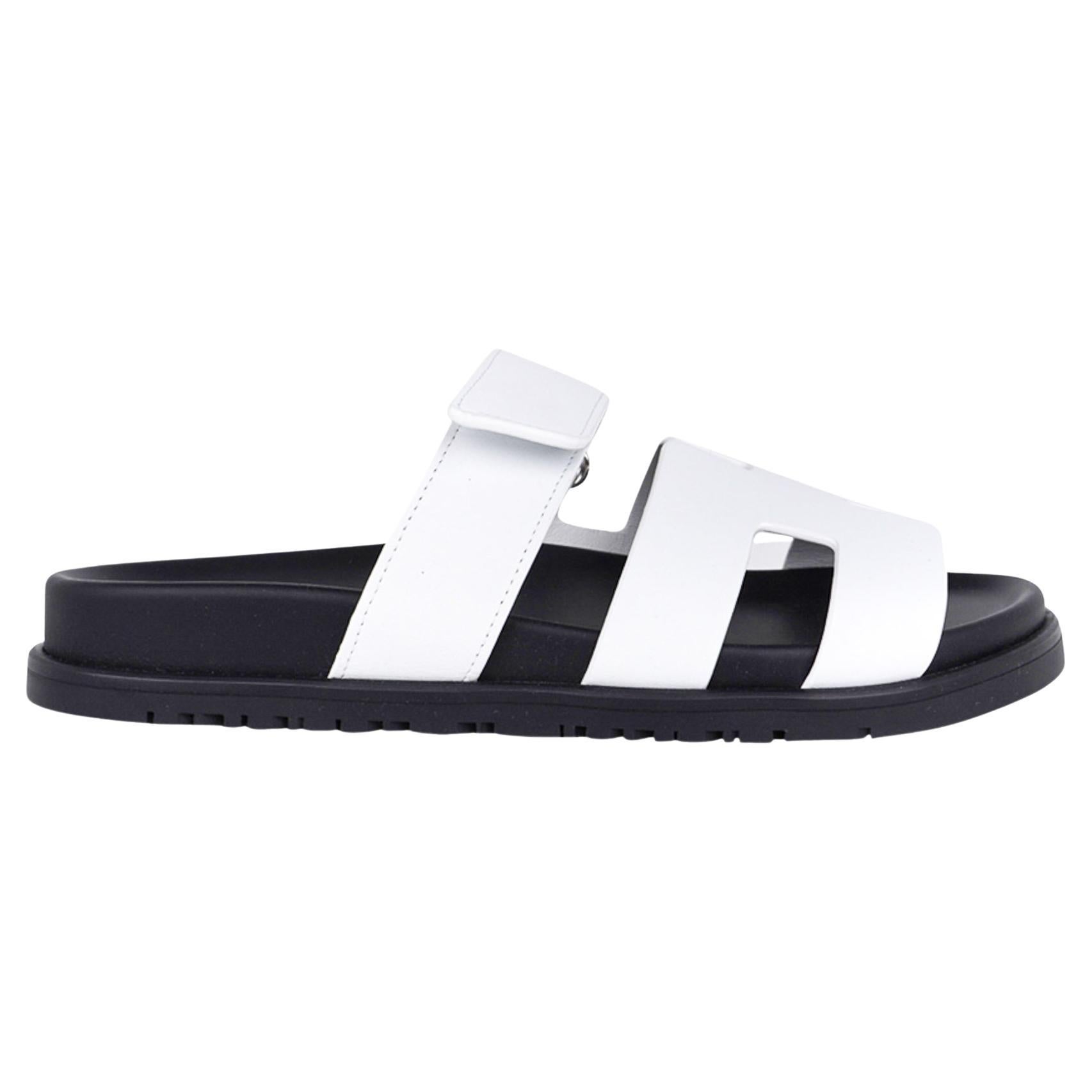Hermes Chypre White Calfskin Sandal 40 / 10 For Sale