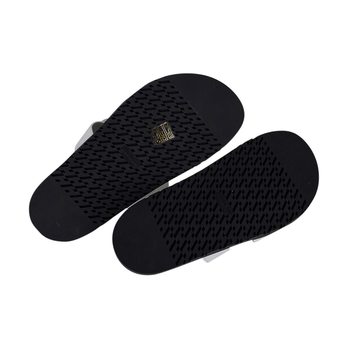 Black Hermes Chypre White Calfskin Sandal 40.5 / 10.5 For Sale