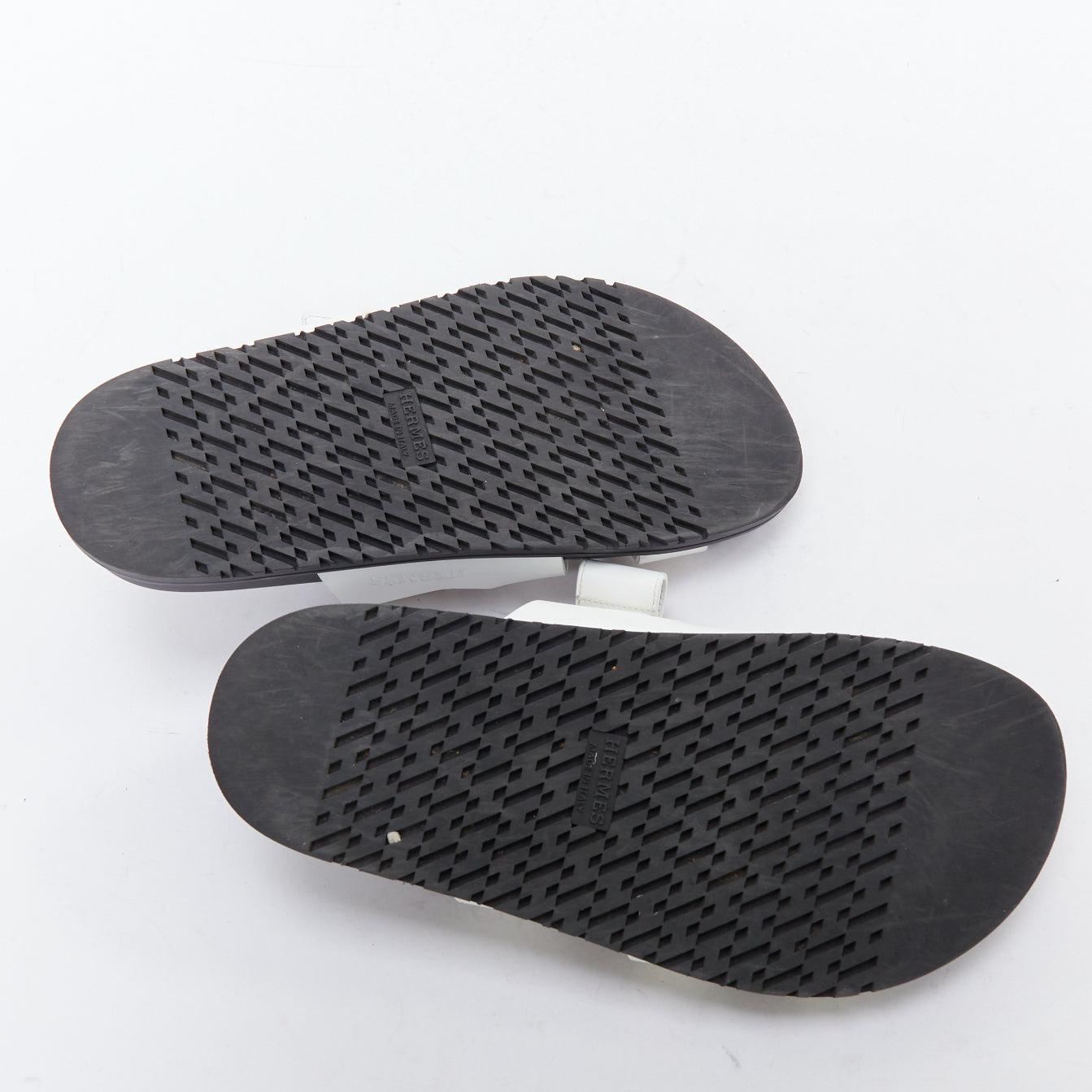 HERMES Chypre white leather H black techno sandals EU37 6