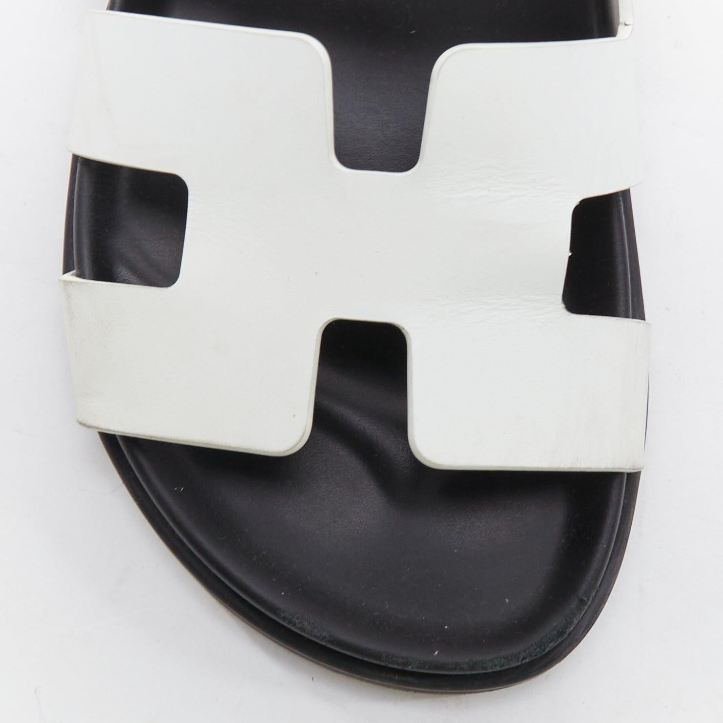 HERMES Chypre white leather H black techno sandals EU37 1