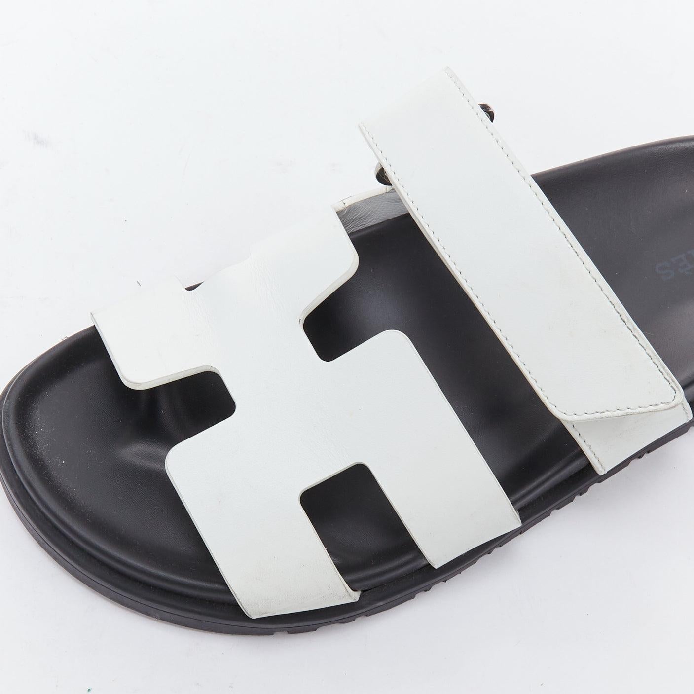 HERMES Chypre white leather H black techno sandals EU37 2