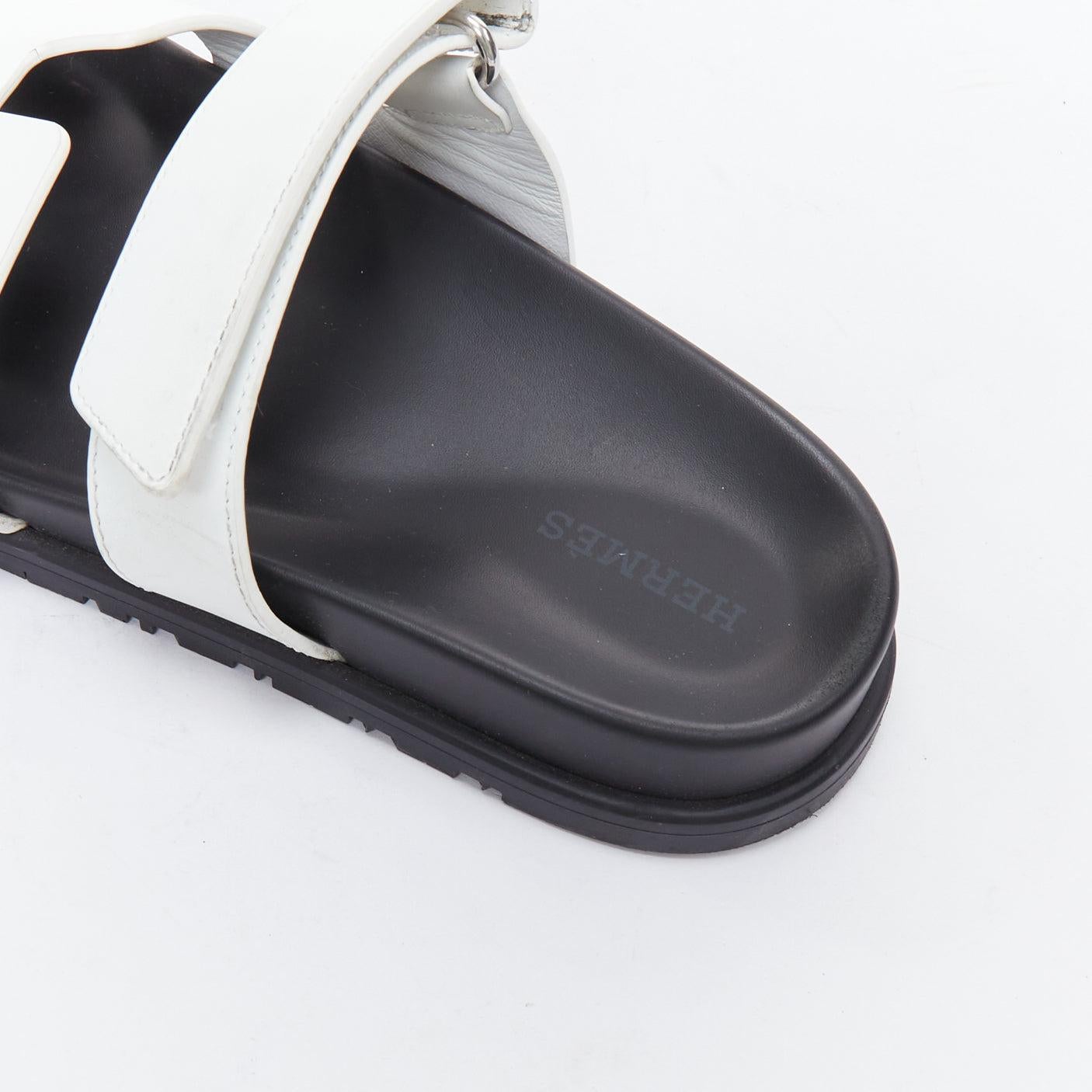 HERMES Chypre white leather H black techno sandals EU37 3