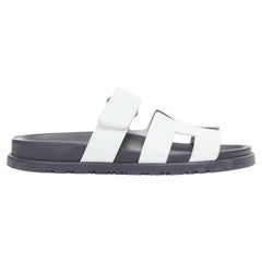 HERMES Chypre white leather H black techno sandals EU37