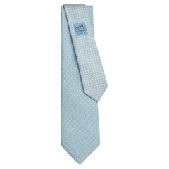 Hermes Ciel / Blanc Tie 7 H Mosaïque Twillbi tie